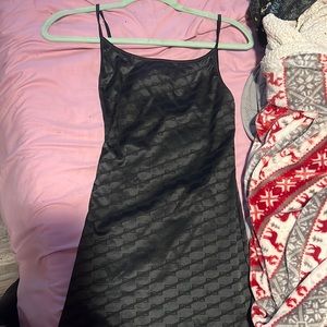 Balenciaga black logo print slip dress